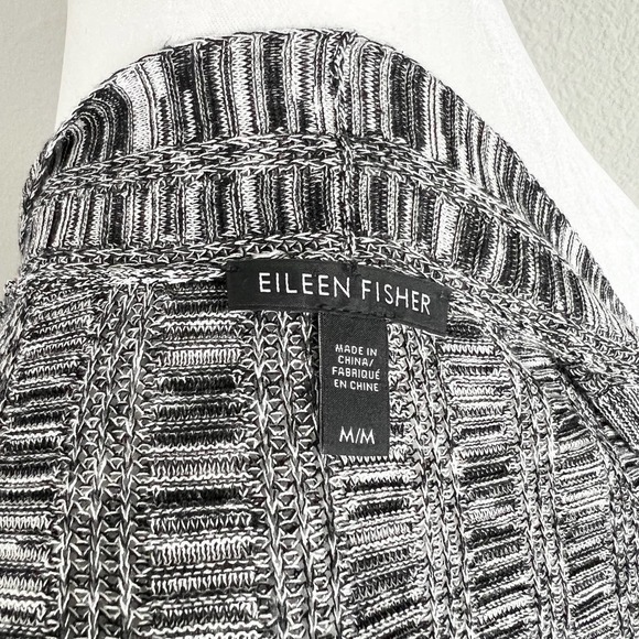 EILEEN Fisher Open Front Cardigan Sweater Gray Silk Organic Linen Women's M - Picture 6 of 7